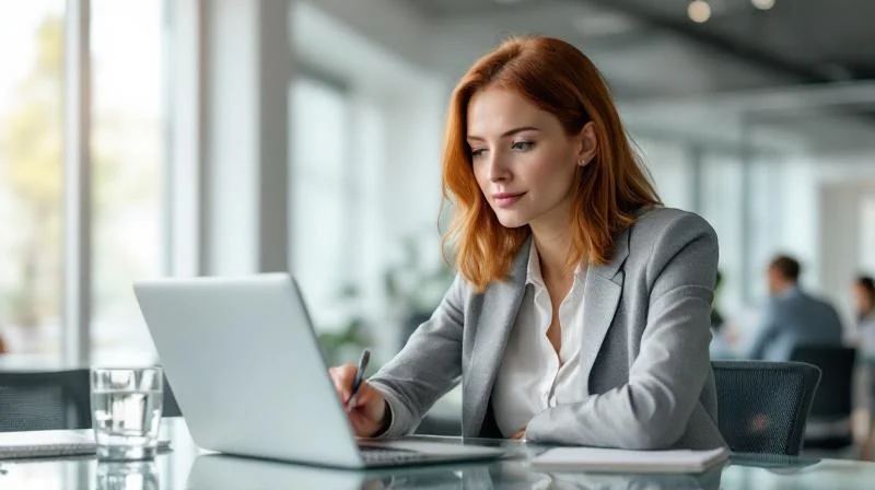 Mann sitzt am Schreibtisch in einem hellen Büro in Hanau und lernt online für seine Weiterbildung