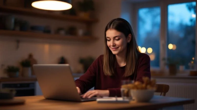 Frau lernt abends am Laptop für den Wirtschaftsfachwirt in Hanau